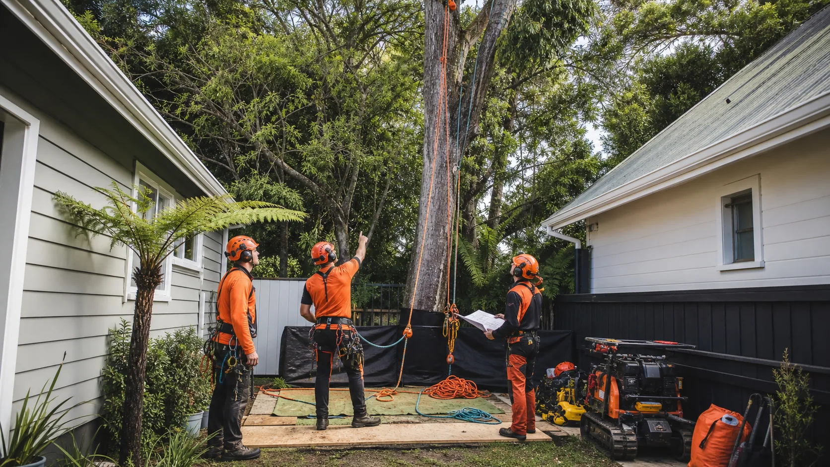 How Arborists Remove Large Trees in Confined Spaces on a Rotorua property