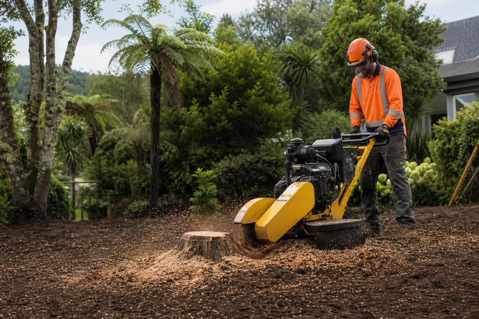 Stump grinding equipment in use in Fenton Park